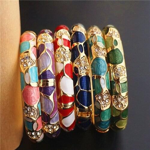 Colorful Chinese Craft Ethnic Bangle Cloisonne Enamel Jewelry High Quality Rhinestones Women Bangles Birthday Gift