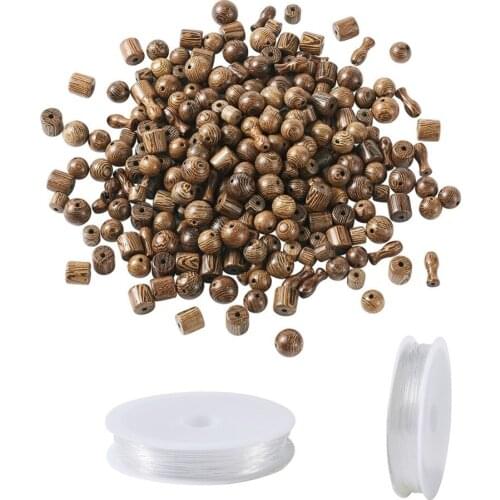 1Set Round & Column & Vase Wood Beads Elastic Crystal Thread For Necklace Bracelet DIY Jewelry Kits Accessories Making