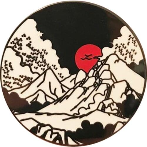 Mountain sun Enamel pin tree forest brooch explore nature badge travel jewelry adventurer gift sunset landscape pins