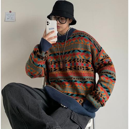 Mens Winter Warm Sweater Korean Streetwear Man Pullovers Sweater Autumn Graphic Printed Casual New Clothing
