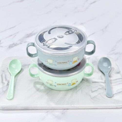 Baby Tableware Set tainless Steel Double Insulated Rice Bowls PP Spoon Baby Feeding Bowl Portable Girls Boys Children Dinnerware