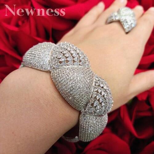 Newness 2PCS Bangle/Ring Set Luxury Korean African Jewelry Sets For Women Wedding Engagement brincos para as mulheres