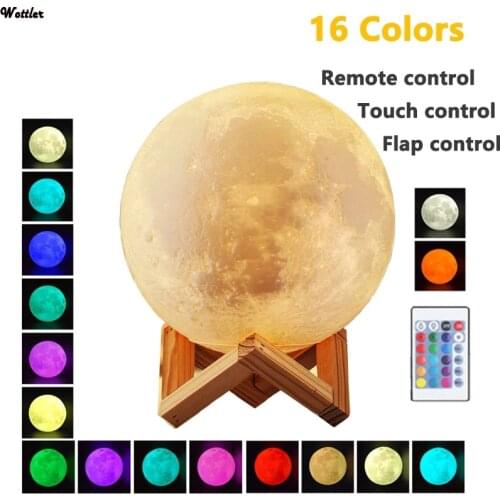 3D Printing Night Charging Lamp 16 Color Remote Control LED Christmas Moon Gift Lamp for Christmas Valentines Day Birthday Gift