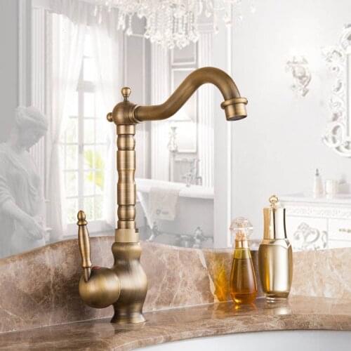 New Arrivel Single Handle Bathroom Faucet Basin crane tap Antique Brass Hot and Cold Water tap 360 degree rotating