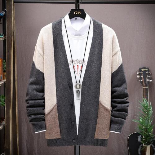 New Mens Knitted Cotton Cardigan Fashion Sweaters Male Casual Patchwork Long Sleeve Slim Outwear Autumn Winter Warm Jacket