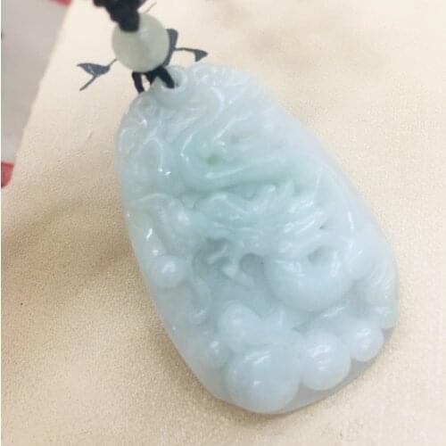 Natural Burmese Emerald Jade Carving Dragon Pendant with Tri-Color Bead Necklace Men and Women Sweater Chain