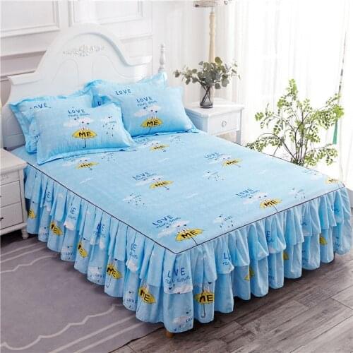 Bed Skirt With 2 Pillowcases Printing Double Layer Bed Skirt Removable Bedspread Protective Multi-Specifica Bedding Set