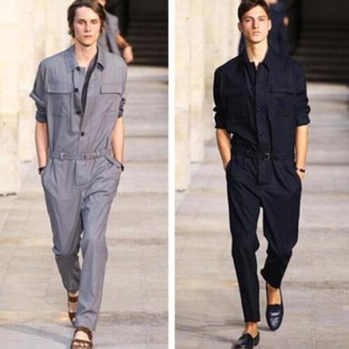 Casual Fashion Men Rompers Jumpsuit One Piece Overalls Cotton Mens Runway Designer Long Sleeve Male Set Outfit Clothes Jumpsuits