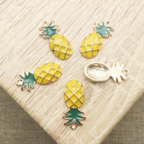 Gold Plated pineapple Enamel flatback button Charm embellishment with Pendants for DIY accessories