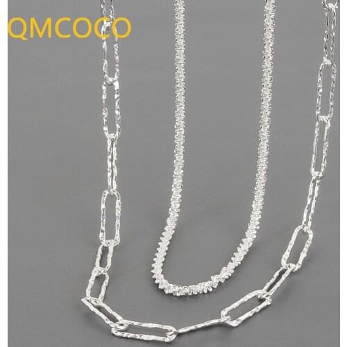 QMCOCO 925 Silver Necklace 2021 New Style Fashion Simple Geometric Handmade Clavicle Chain For Women Party Jewelry Gifts