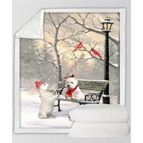 Christmas Dog 3D Printed fleece blanket Beds Hiking Picnic Thick Fashionable Bedspread Sherpa Throw Blanket Drop Shipping 02