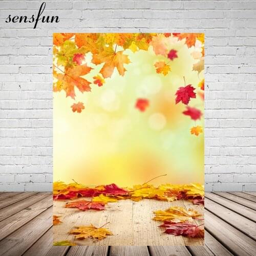 Sensfun Autumn Fall Maple Leaves Backdrop Bokeh Wood Backgrounds For Photo Studio Customized 5x7FT Vinyl