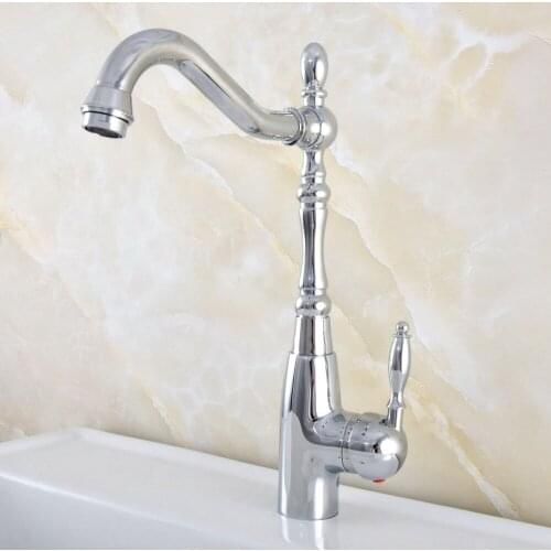 Silver Polished Chrome Brass Kitchen Wet Bar Bathroom Vessel Sink Faucet Mixer Tap Swivel Spout Single Handle One Hole msf827