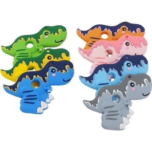 Chenkai 5PCS Silicone Tyrannosaurus Rex Teethers Sensory Chewing Pacifier DIY Baby Necklace Pendant Teething Chewing Toys