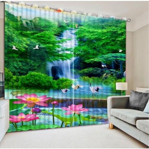 Modern living room curtains 3D Curtain Printing Blockout Polyester Chinese green scenery 3d curtains