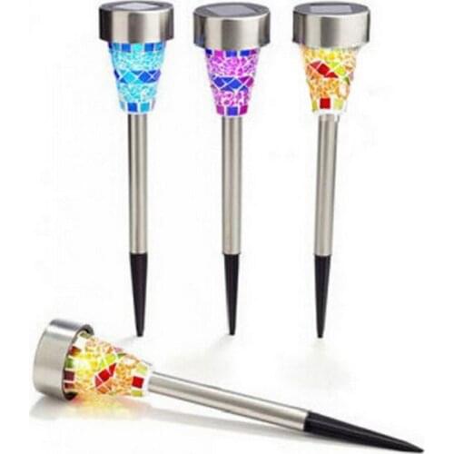 LED Solar Lamp Stainless Steel Colorful Spot light Mosaic Glass Lamp for Outdoor Garden Lawn Pathway Decorations