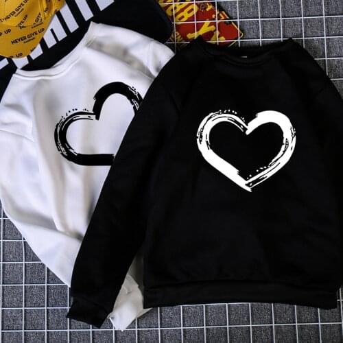 2020 Women casual Harajuku fashion hoodies Heart print loose o-neck long sleeve elastic stretch Spring Autumn home new Hoodie