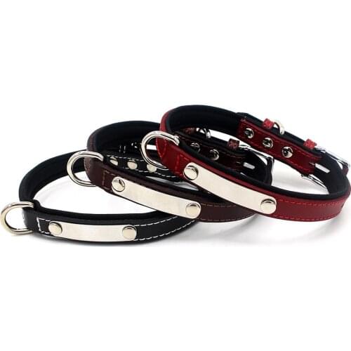 Pet Products Dog Supplies Collars Solid Leather Diving Cloth Lined Stainless Steel Engraved ID Dog tag Collar 5pc/lot