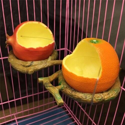 Funny Fruit Shape Bird Orange Food Water Feeding Bowl Container Feeders For Crates Cages Pet Parrot Feeder