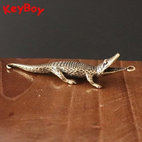 Vintage Brass Chinese Alligator Key Chain Pendant Trinket Retro Copper Reptile Animal Keyring Crocodile Keychain Hanging Jewelry