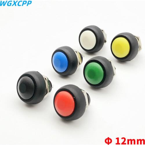 6Pcs PBS-33B 2Pin,Waterproof Mini Round Push Button Switch,Since The reset Non-Locking Buttons,12mm 3A 250V AC,Copper Feet
