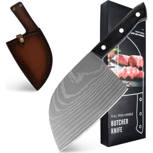 High Carbon 7cr17 Stainless Steel Kitchen Butcher Portable Knives Handmade Laser Cleaver Chef Knife Gift Covers Sheath Gift Box