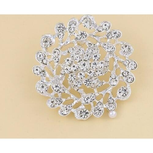 WEIMANJINGDIAN Brand Light Silver Color Alloy Crystal Flower Brooch Pins Wedding Party Decorative Jewelry