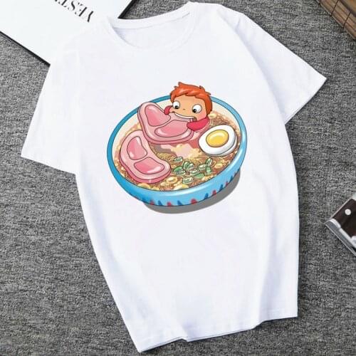 FIXSYS Ponyo Hayao Miyazaki Studio Ghibli Womens T Shirt Summer Short Sleeve Chewing Funny Tshirt Tops Women T-shirt Female Tee