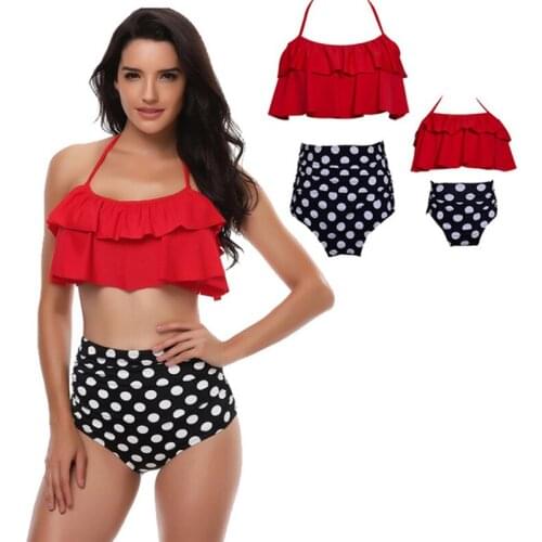 2019 Mother & Daugther Swimsuit Summer Family Look Mommy And Me Matching Outfits Print Dot Lotus Leaf Bikini Swimwear Beach Wear