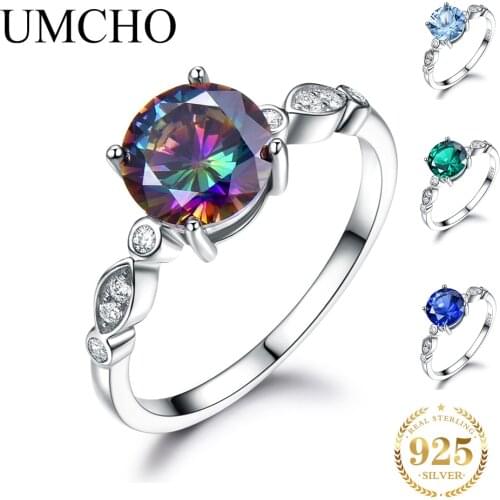 UMCHO Genuine Rainbow Fire Mystic Topaz Rings for Women Genuine 925 Sterling Silver Trendy for Women Romantic Gift Fine Jewelry
