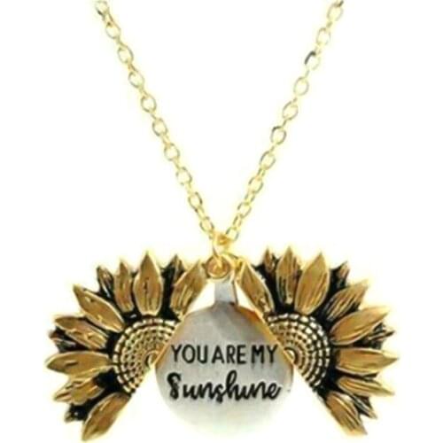 Fashion Bohemia Sunflower Double-layer Metal Pendant Necklace For Women Open Long Chain Necklace Lettering you are my sunshine