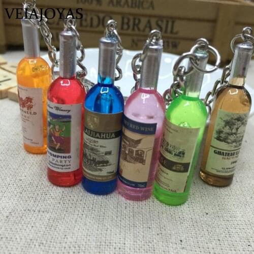 10pcs/lot Cute Best Friends Gift Resin Wine Bottle Keychain Assorted Color Women Car Bag Keyrings Jewelry Accessories Wholesale