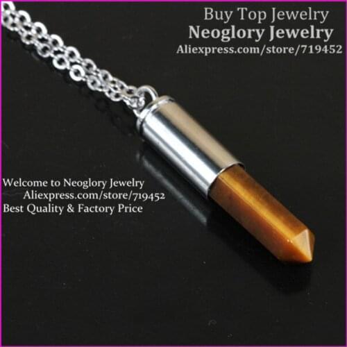 10pcs Natural Tiger Eyes Gems Point Bullet Necklace Silver Plated Casing Pendant Drusy Quartz Druzy Stone Pendant Necklace