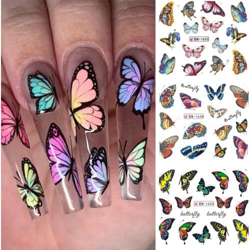 12/30sheets Butterfly Water Decals Nail Sticker Flower Leaves Nail Art Transfer Stickers Slider Tip Manicuring Art Decoration