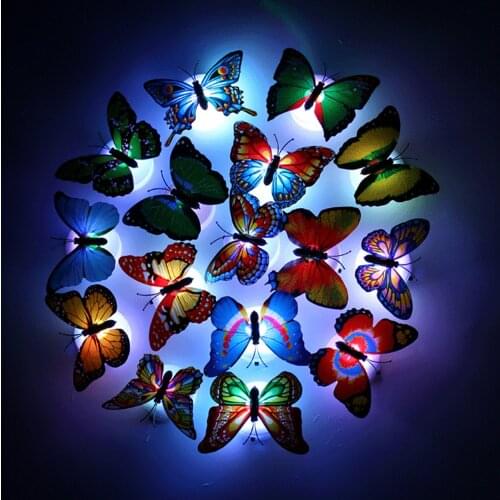 20/30/50pcs Color Changing 3D Butterfly LED Night Light Lamp with Battery Home Party Decorative Wall Nightlightsy Wall Stickers