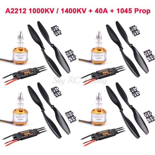 4set/lot A2212 1000KV 1400KV Brushless Outrunner Motor + 40A ESC + 1045 Propeller Quad-Rotor Set for RC Aircraft Multicopter