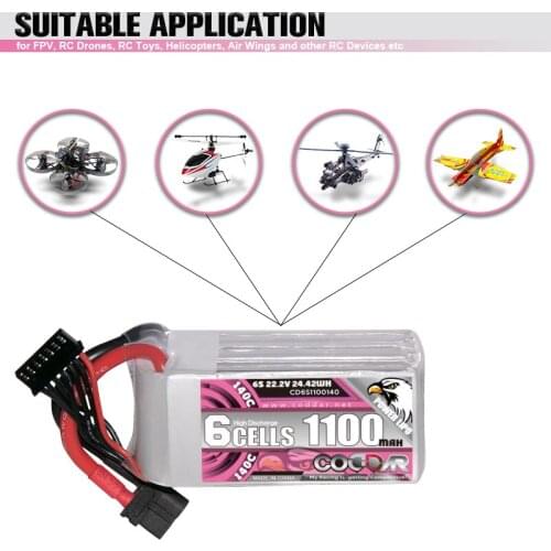 CODDAR LiPo Battery 6S 1100MAH 22.2V 140C With XT60 Plug FPV Drone Helicopter RC Racing Parts