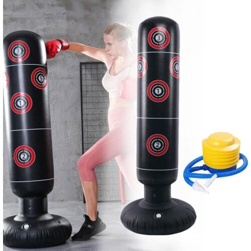 160cm Boxing Punching Bag Inflatable Free-stand Tumbler Muay Thai Training Pressure Relief Bounce Back Sandbag With Air Pump