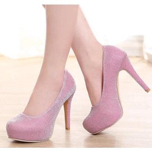 Sequins sexy Designer Womanshoes Round head waterproof platform High Heels Sandals Women Platform Shoes Ladies Pumps Square Heel
