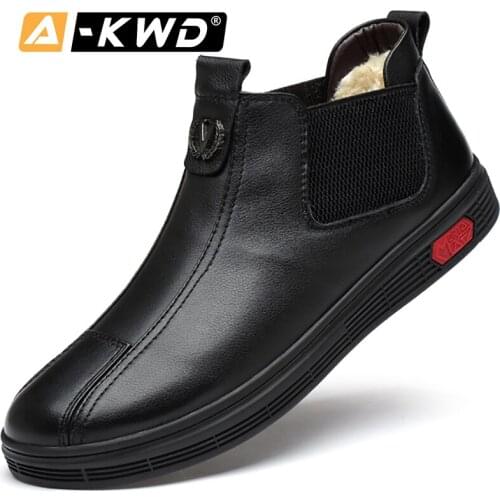 Autumn Chealsea Boots Men Black Slip-on Winter Men Shoes 37-46 Boots Men Genuine Leather Men Shoes Leather Winterschuhe Herren