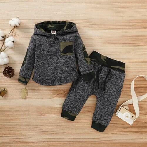 Newborn Baby Boys Camo Hoodie Tops+Pants Outfits Toddler Warm Long Sleeve Sweatshirt Drawstring Trousers Clothes Set