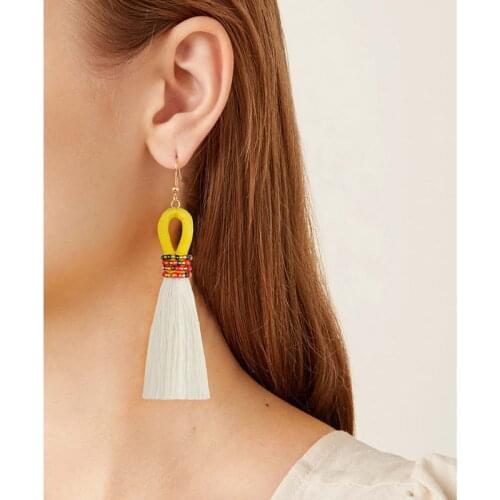 E6095 ZWPON Colorful Seed Beaded Thread White Tassel Earrings Fashion Boho Thread Earrings Jewelry Wholesale