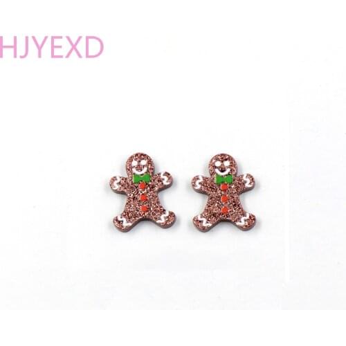 （10pcs ) Gingerbread Man For Jewelry Accessories Santa Cap Glitter Acrylic Gingerbread