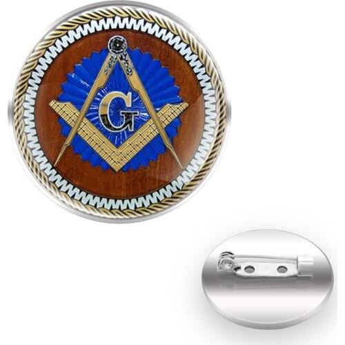 Classic Masonic Design Brooches Decoration Collar Pin Glass Convex Dome Freemason Accessories Gift
