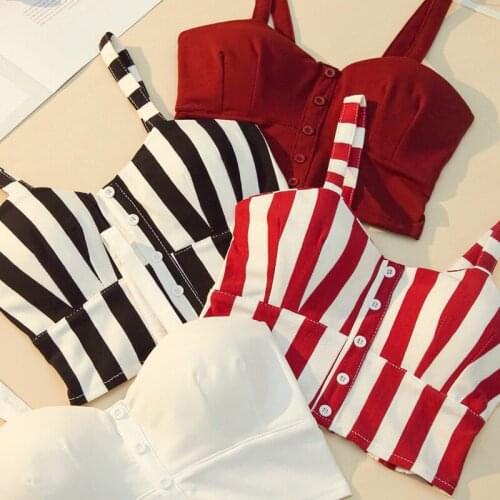 Crop Top Women Camis Halter Top Women Camisole 2021 Summer Sexy Sleeveless Slim Low Chest Button BTS Roupas Femininas