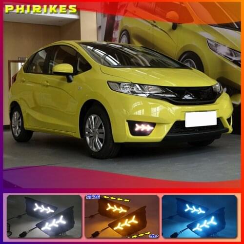 2 Pcs DRL fog lamp cover Daytime Running Lights with turn signal 12V Daylight For Honda Jazz Fit 2014 2015 2016