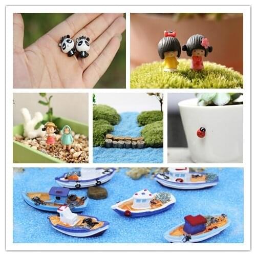 Mini Craft Figurine Bridge Pier Sika Deer Starfish Yacht Dolphin Panda Pot Garden Ornament Miniature Garden Fairy Garden Decor