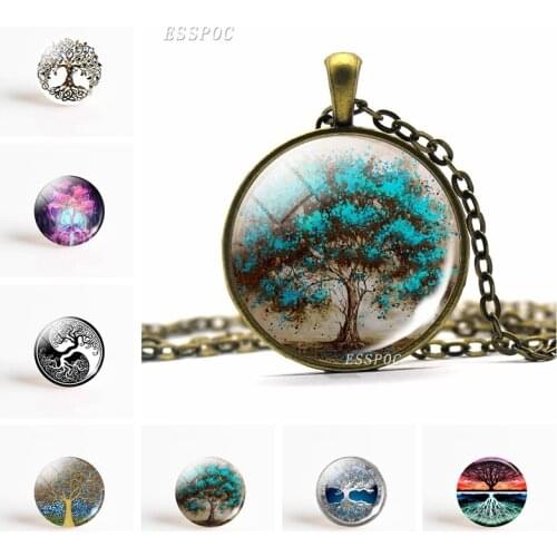 Fashion Life Tree Pendant Necklace Vintage Bronze Chain Necklace In Jewelry Classic Glass Cabochon Necklace Gift For Women Men