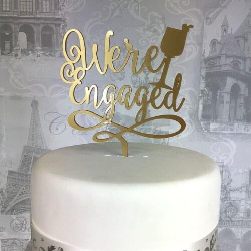 We're engaged wedding cake topper acrylic engagement bride to be mirror gold