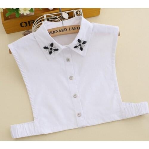 New beads sequined rice bead luxury doll Womens Sweater White Cotton Autumn Winter Shirt Decorative Collar